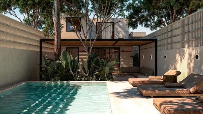 Alberca y terraza de Casa de la Playa, Progreso, Yucatán