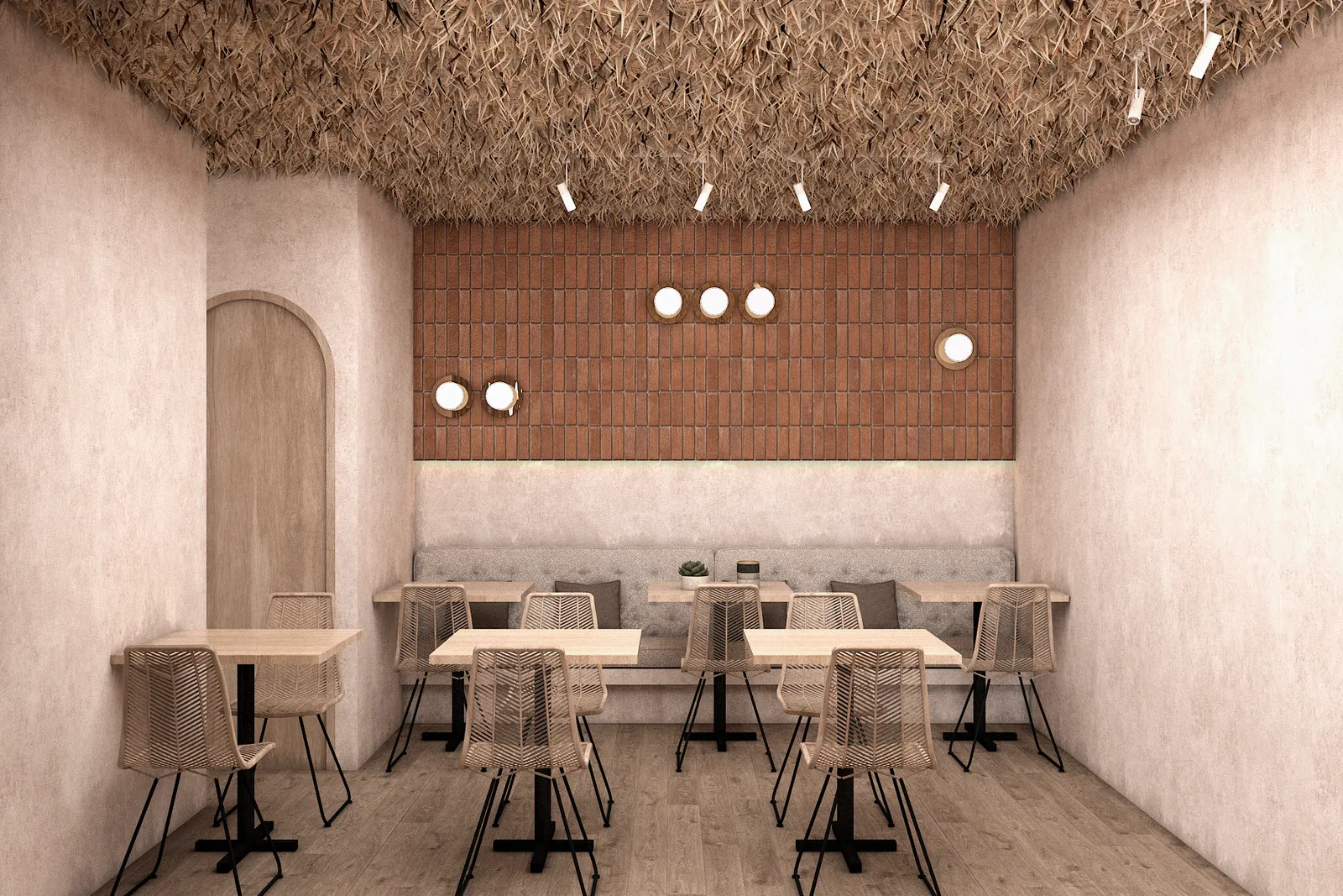 Marquesitas — render de las mesas y el área de servicio